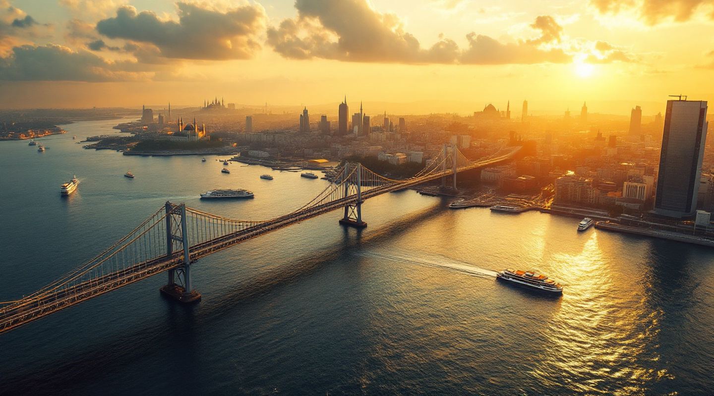 İstanbul Boğazı ve köprü, gün batımı